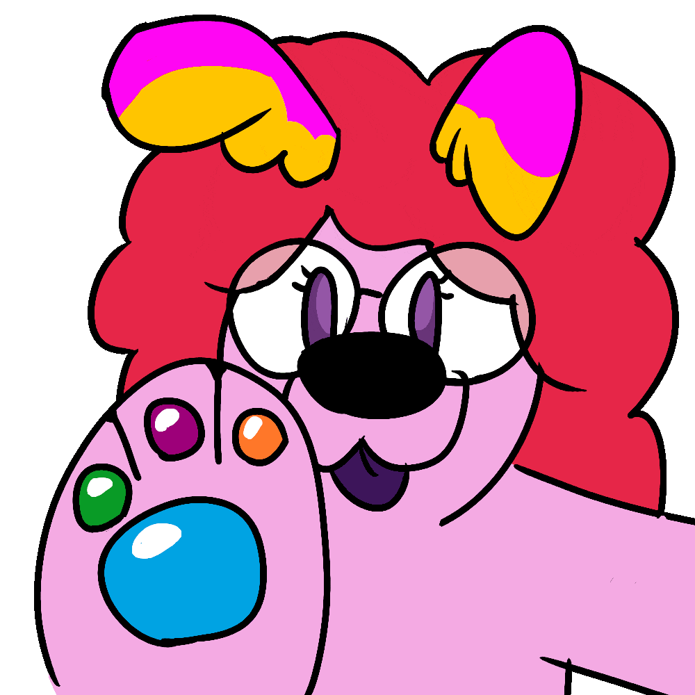 An animated drawing of Aurora bapping the viewer with her paw.